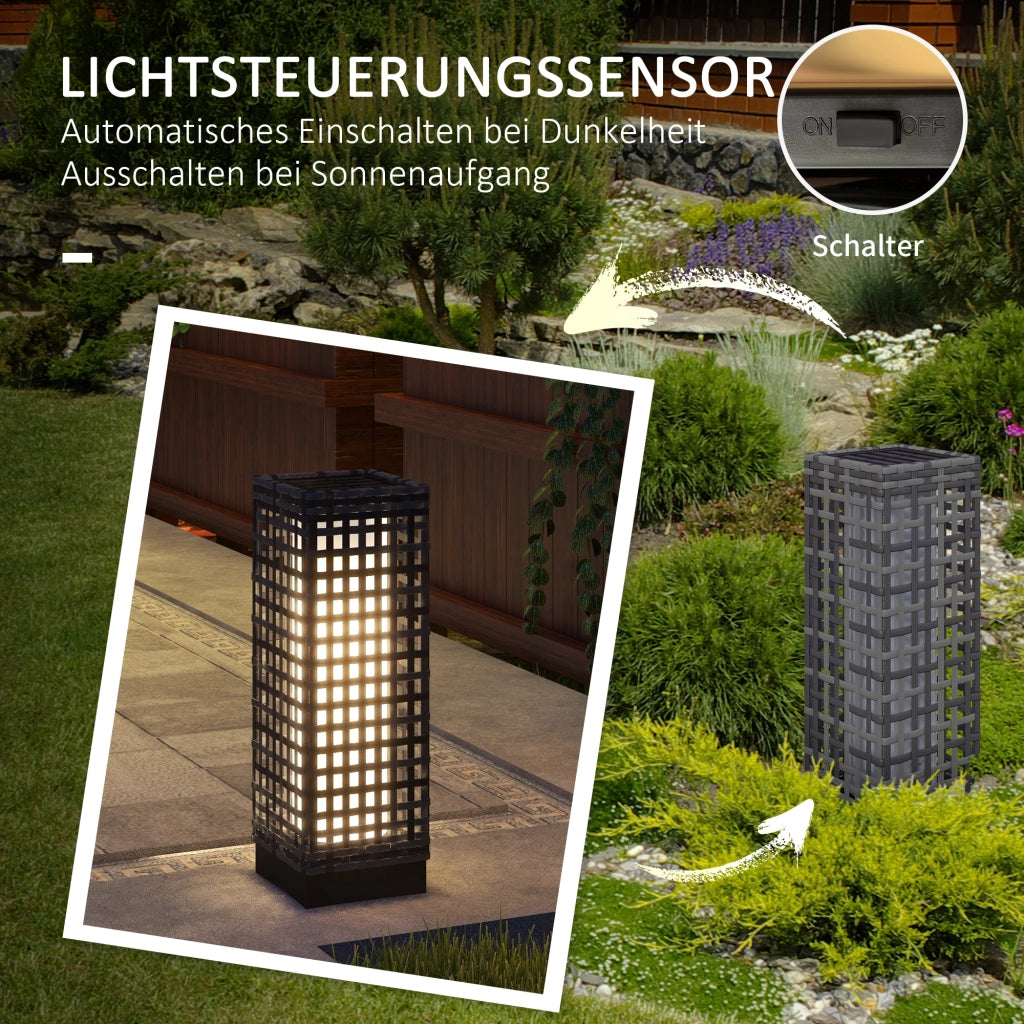 Lampada Da Esterno Solare Effetto Rattan 15,5 X 15,5 X 46 Cm Acciaio E Rattan Sintetico Grigio Per Giardino Con Accensione Automatica