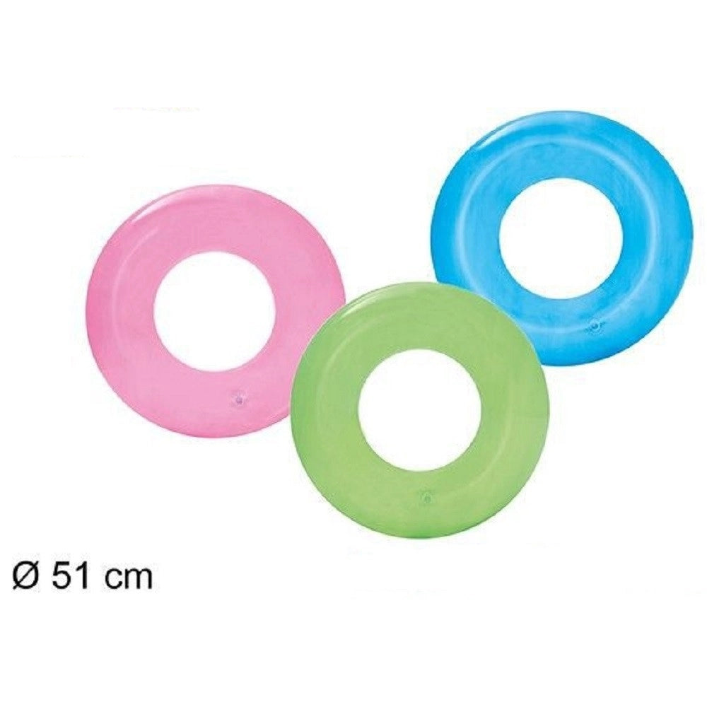 Trade Shop - Salvagente Gonfiabile Trasparente Colorato Ciambella Per Bambini Anello ø51cm 016136 -