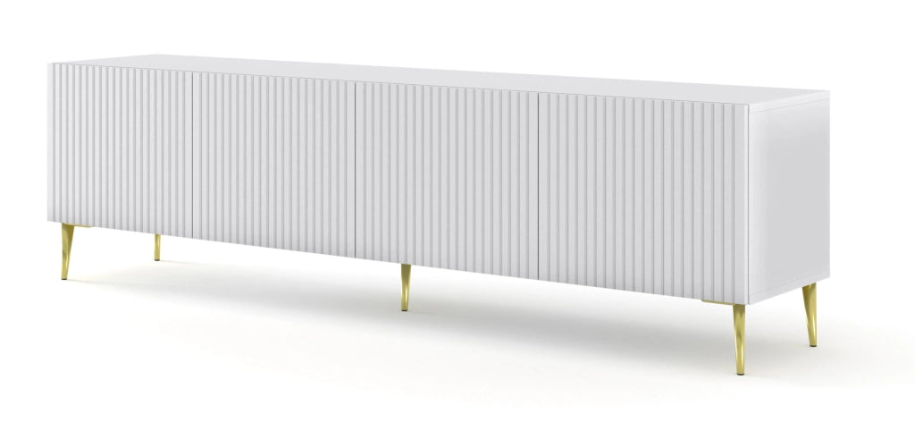MOBILE RAVENNA B PORTA TV IN MDF RIVESTITO IN FOGLIO 4D 200 BIANCO OPACO GAMBE ORO