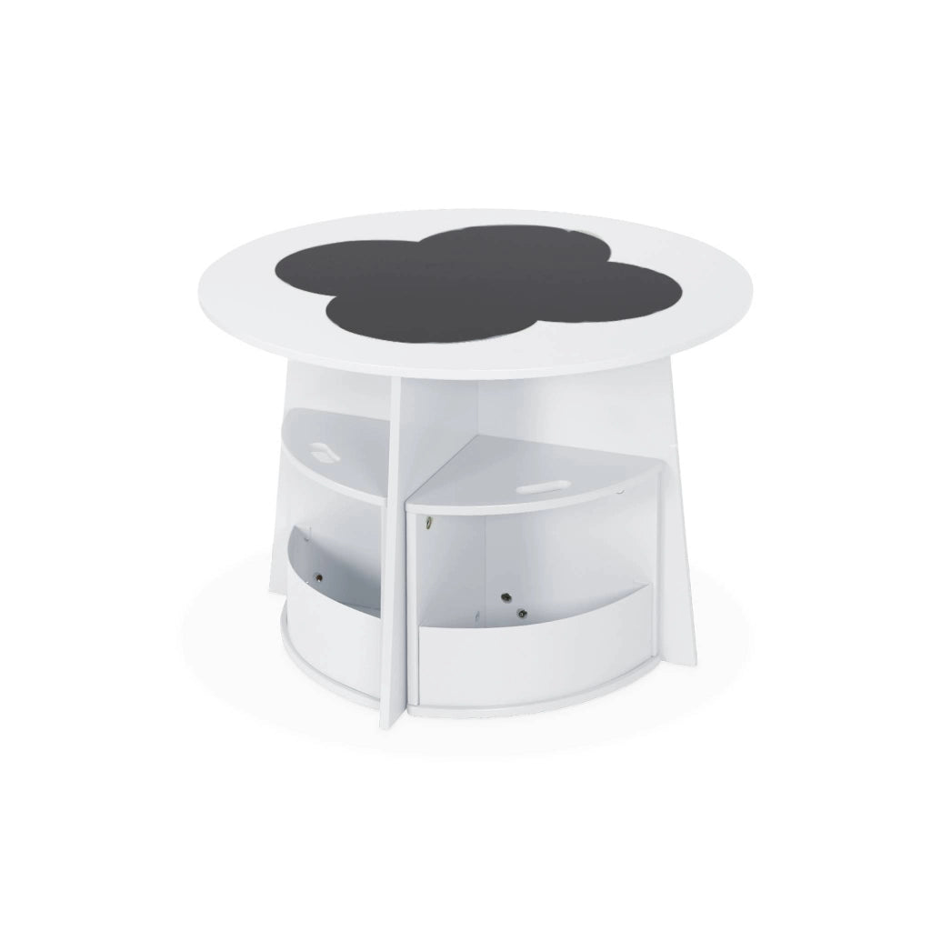 Tavolo con ardesia e 4 sedie con contenitore per bambini, bianco