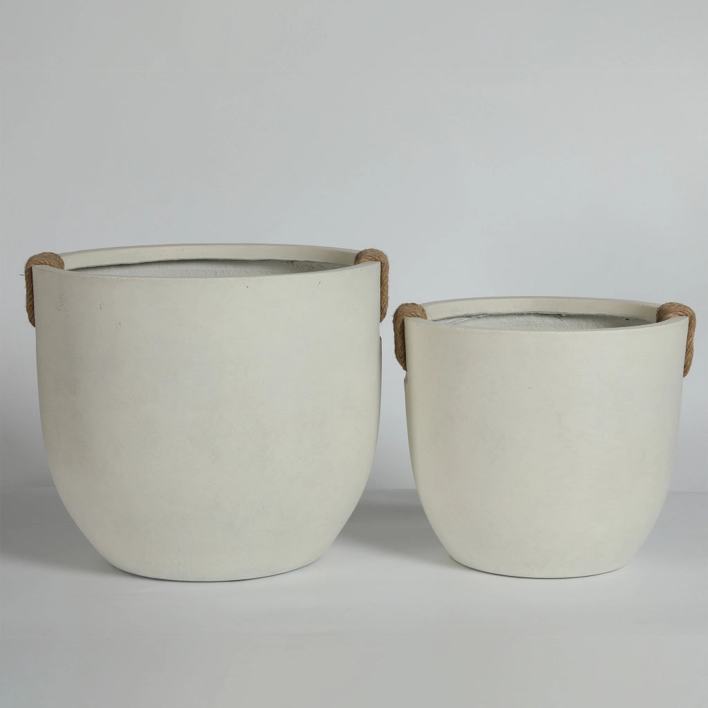Set 2 Vasi da Giardino in Cemento Fatto a Mano ¨C MINIMAL ¨C Bianco, 37x33 cm & 46x40 cm