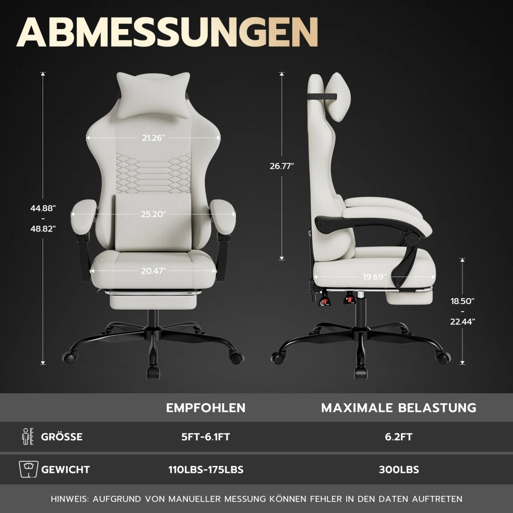 Sedia da ufficio ergonomica con poggiatesta supporto lombare braccioli coordinati e poggiapiedi in tessuto bianco
