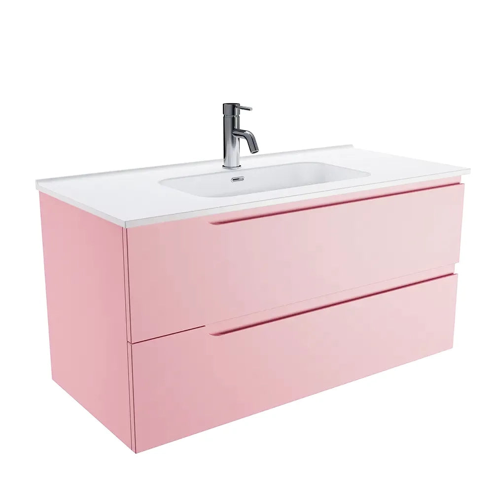 Mobile bagno sospeso 100 cm due cassetti rosa cipria opaco con lavabo | Ardenne