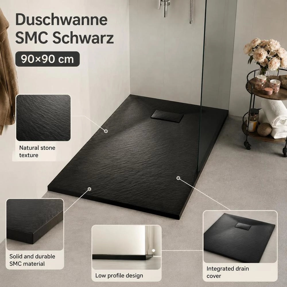 SMC Black Shower Tray 90x90 Cm