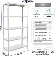 SCAFFALE IN METALLO BIANCO KIT BULLONI 100 X 40 X H 187 CM CON 5 RIPIANI