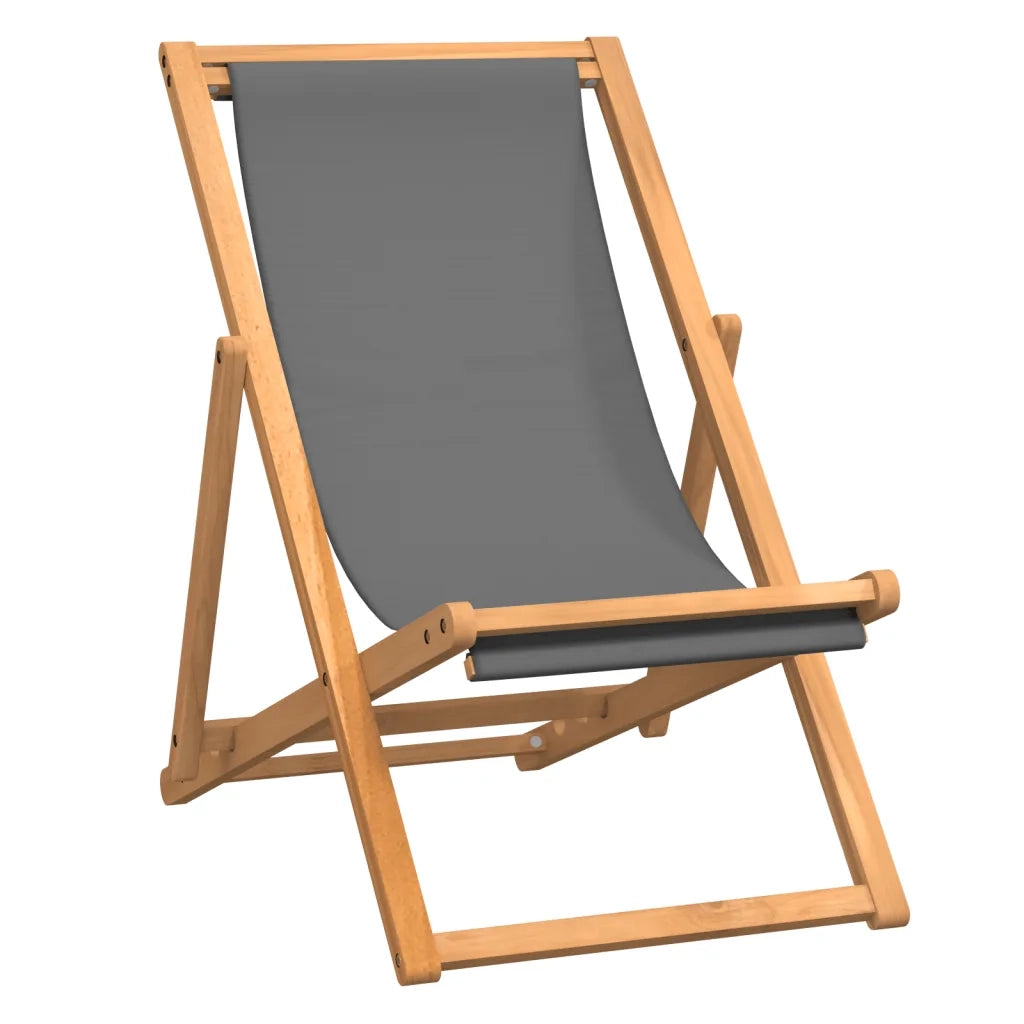 Sedia da Giardino | Sedia da Spiaggia Pieghevole in Legno Massello di Teak Grigia