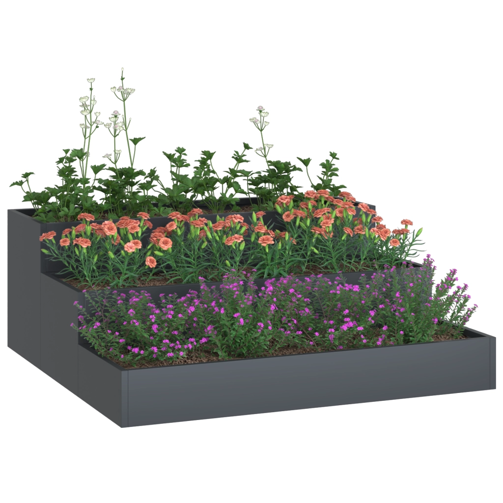 Fioriera da Giardino 3 Livelli 90x90x35 cm Antracite Acciaio