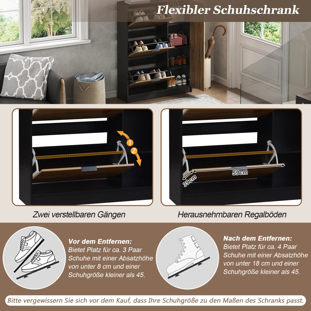 SCARPIERA 100x30x130 cm MDF color naturale e nero con 3 ribalte e 1 anta