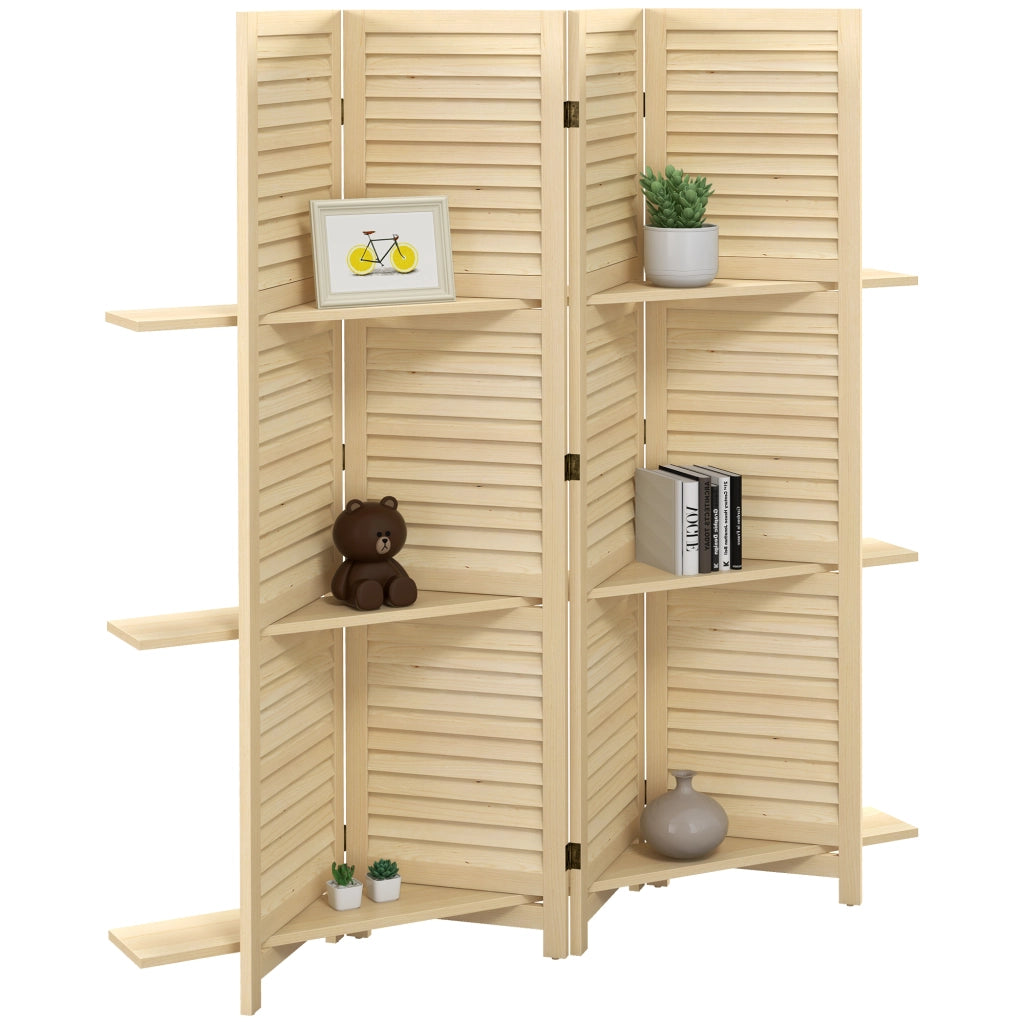Paravento con 4 pannelli e 3 mensole ¨C zephmum ¨C legno naturale 160x170 cm