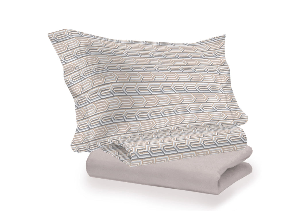 Completo Lenzuola Letto 100% Cotone Italy 3027 Disegno Henry - Matrimoniale - Beige