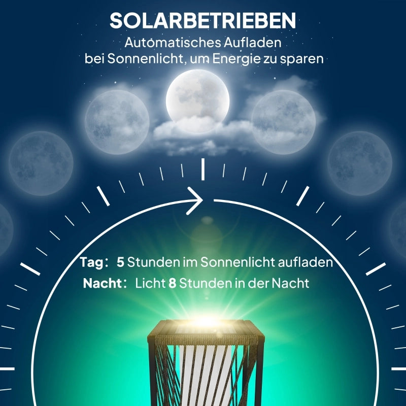 Lampada da terra solare in rattan con sensore di luce, 25 LED in stile boho, resistente agli schizzi IP44, colore nero+grigio