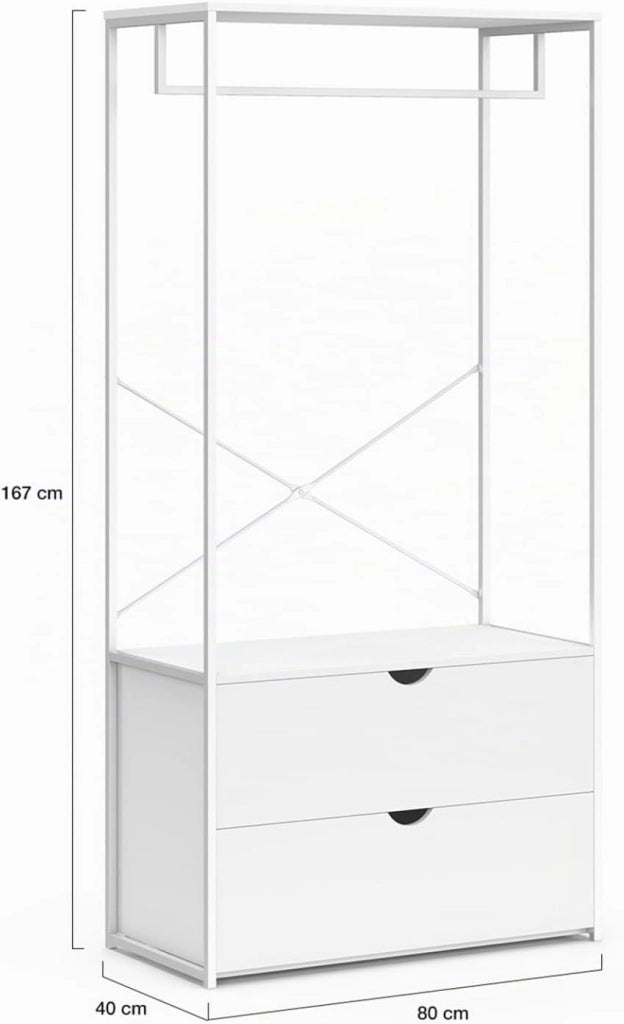 Armadio a 2 cassetti L. 80 cm BROOKLYN legno bianco e metallo bianco