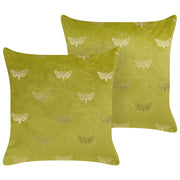 Set di 2 cuscini sparsi in velluto verde chiaro 45 x 45 cm Cuscino da lancio con motivo a farfalla sfoderabile con imbottitura
