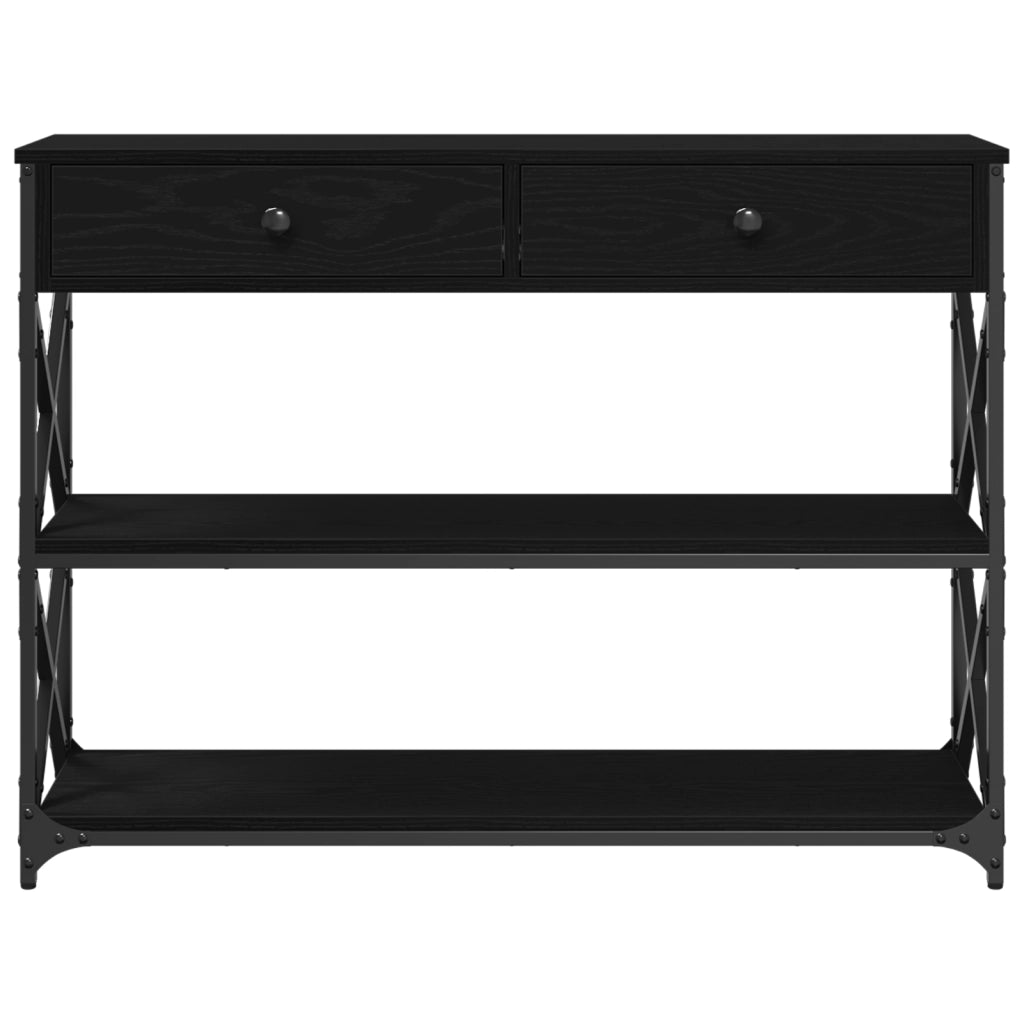 Tavolo Consolle Nero Rovere 100x28x75 cm Legno Ingegnerizzato e Acciaio