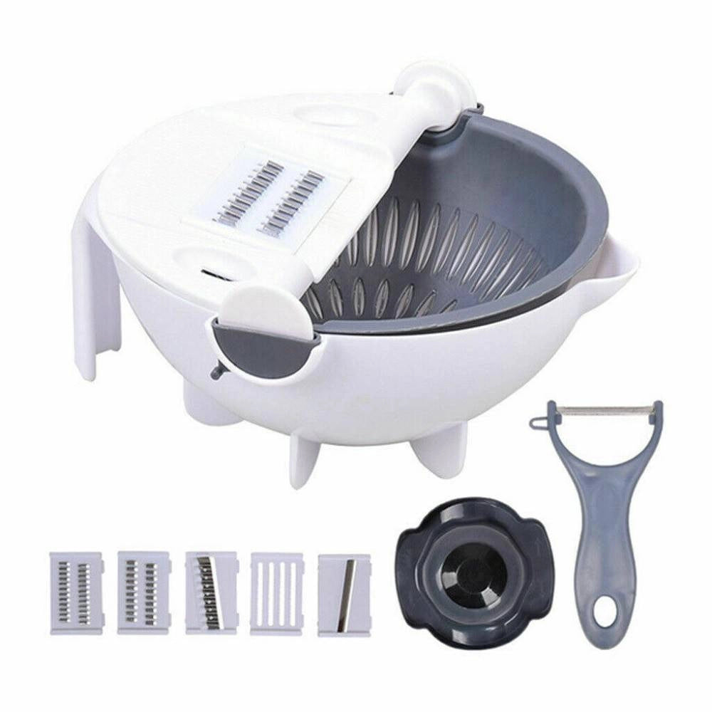 Trade Shop - Affettatrice Manuale Taglia Verdure Affetta Cestello Cucina Grattugia 6 In 1 -
