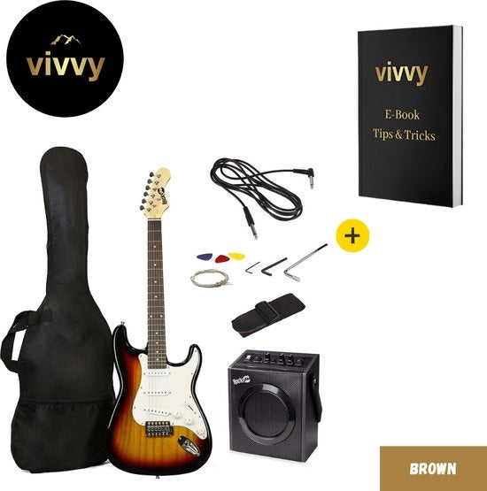 Chitarra Elettrica Completa con Amplificatore - Set di Chitarra Elettrica per Adulti Multifunzione - Garanzia di Soddisfazione 100% - Mocha - 6 Corde - Incluso Amplificatore