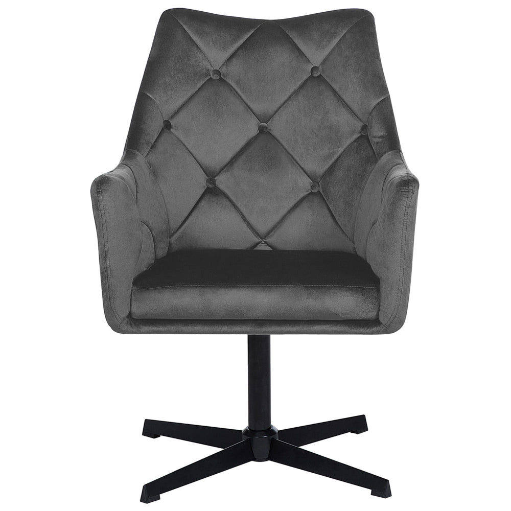 Poltrona velluto grigio 73L x 61W x 95H con schienale capitonnè a gamba singola in metallo Glam