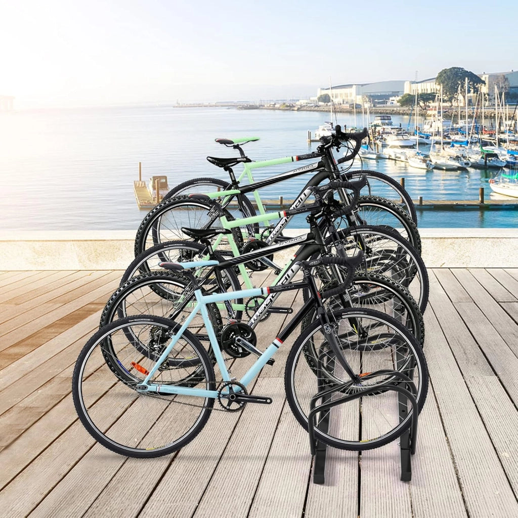 Rastrelliera per Biciclette, Portabiciclette Parcheggio Organizzatore per 4/5/6 Bici, Parcheggio per Biciclette, Telaio d'Acciaio (Nero, 5 Bici)