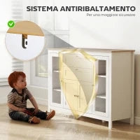 Mobile Cucina con 2 Cassetti e 3 Armadietti, Ante in Vetro e Ripiani Regolabili, 120x40x90 cm, Bianco e Rovere