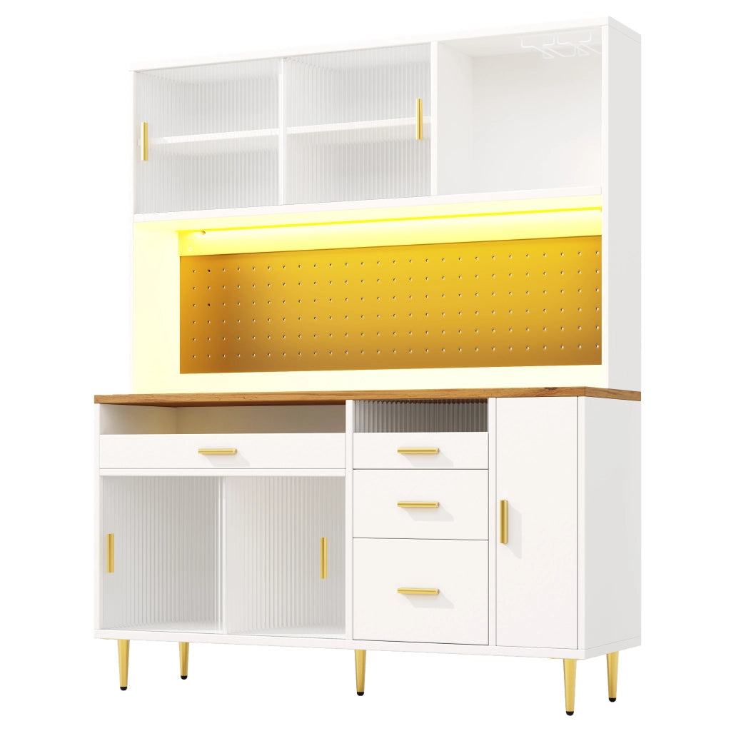 ARMADIO ALTO 145x39x171 cm Bianco in Vetro e MDF con LED