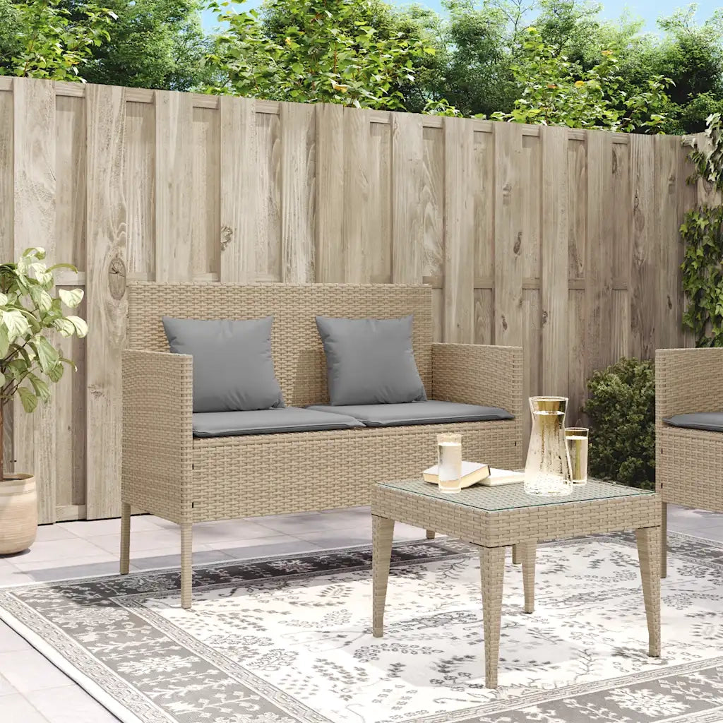 Panca da Giardino con Cuscini-Sgabello-Panca da esterno Beige in Polyrattan 145609