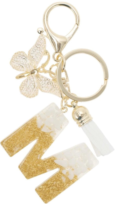 Sleutelhanger con Farfalla - Sleutelhanger per Ragazze - Sleutelhanger Lettera M - Regalo per Donne - Materiale: Hars/Legering - Lunghezza Totale 9,3 cm