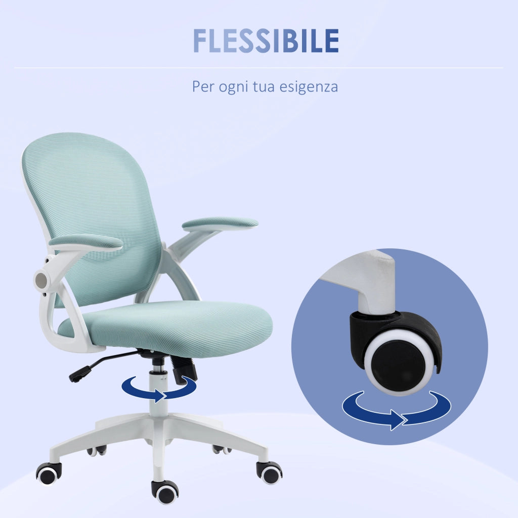Sedia da Ufficio Ergonomica con Schienale a Rete e Altezza Regolabile, 65.5x61.5x88-97.5cm, Azzurro