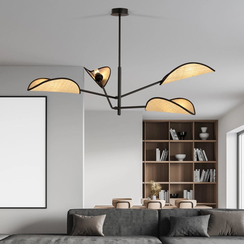 Lampada a sospensione Vene in acciaio nero e rattan