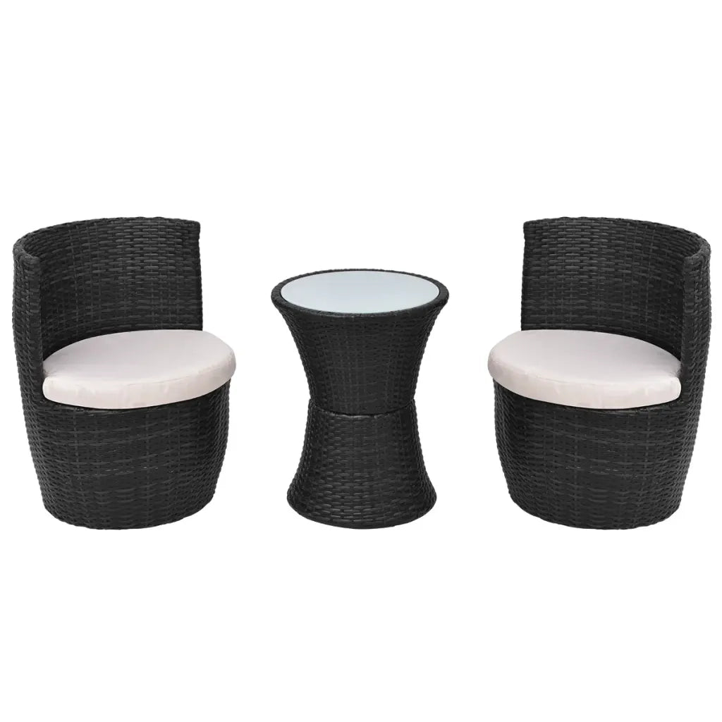 Set da Bistrot 3 pz con Cuscini in Polyrattan Nero cod mxl 50941
