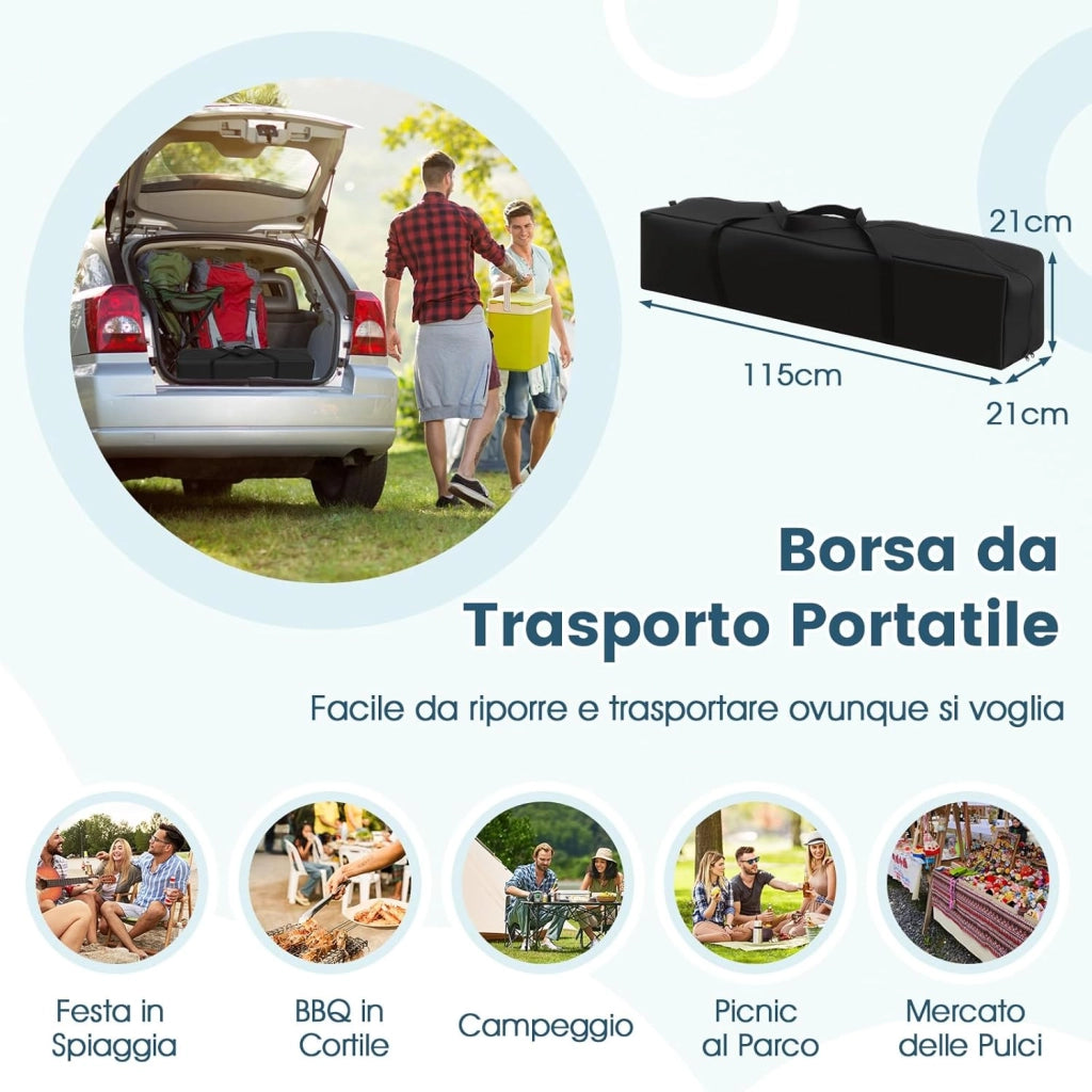 Gazebo Pieghevole 430 x 280 cm, Gazebo da Esterno con Pareti Laterali Convertibili in Tenda da Sole, 8 Picchetti, 4 Corde Antivento, Tendone Impermeabile per Feste (Blu)
