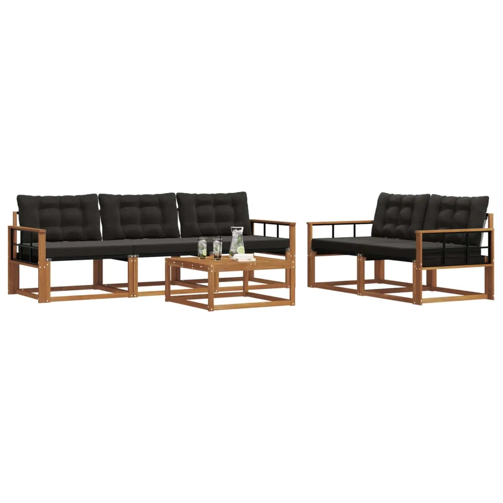 Set di divani da esterno con cuscino 6 pcs Naturale e Nero 3369199