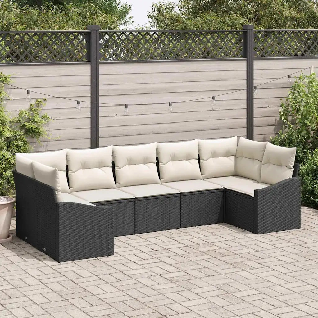 Set di divani con cuscino 7 pcs Nero polyrattan 3346867