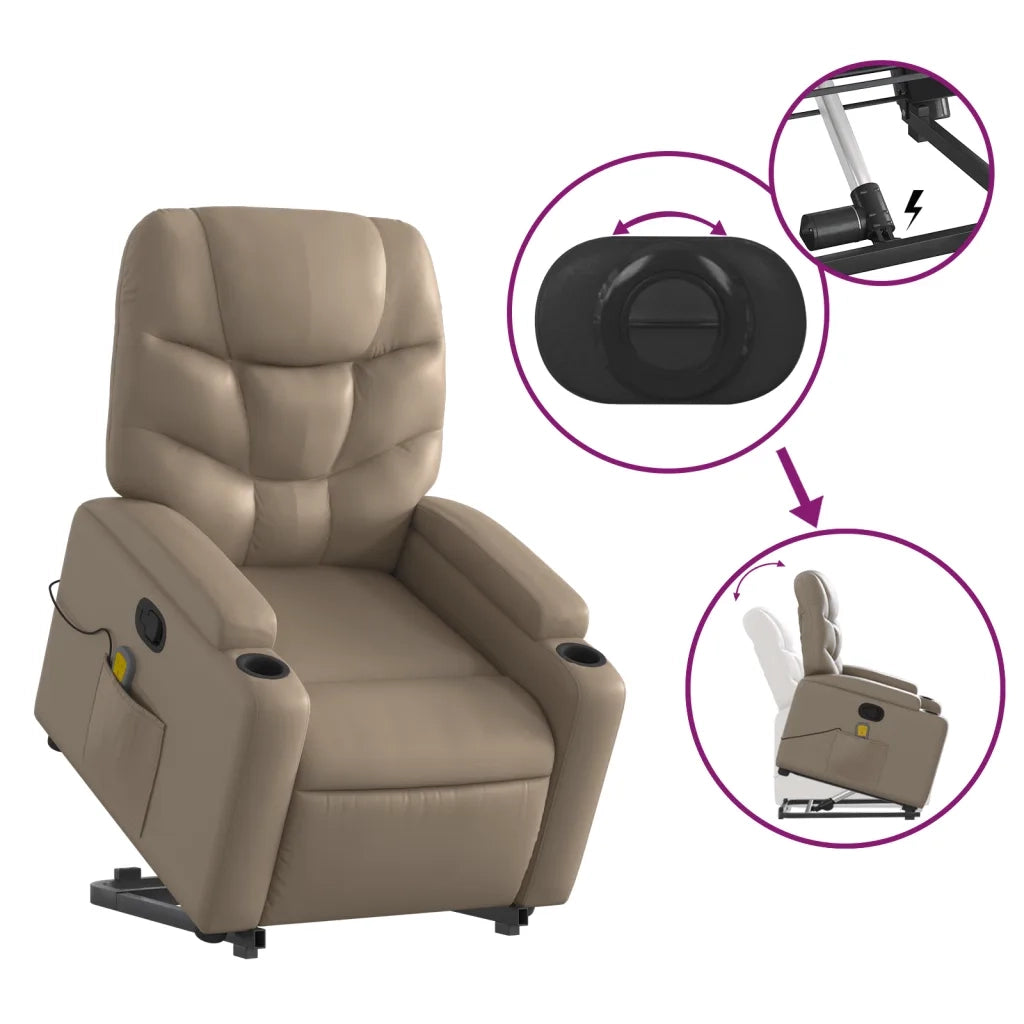 Poltrona | Sedia Relax Alzapersone Massaggi Reclinabile Cappuccino Similpelle
