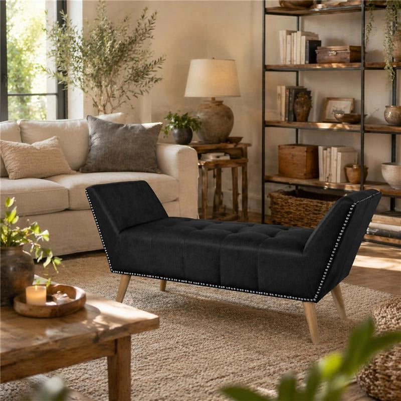 PANCA IN SIMILPELLE CON GAMBE IN LEGNO 117 X 40 X 60 CM IN COLORE NERO
