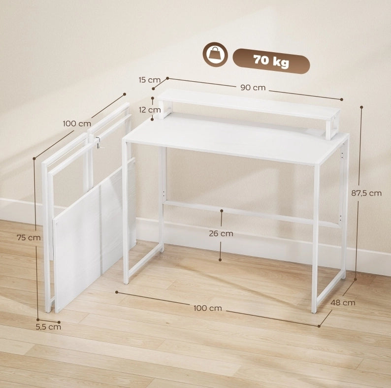 Scrivania Pieghevole con Supporto Monitor 100x48x87,5 cm per Ufficio e Studio