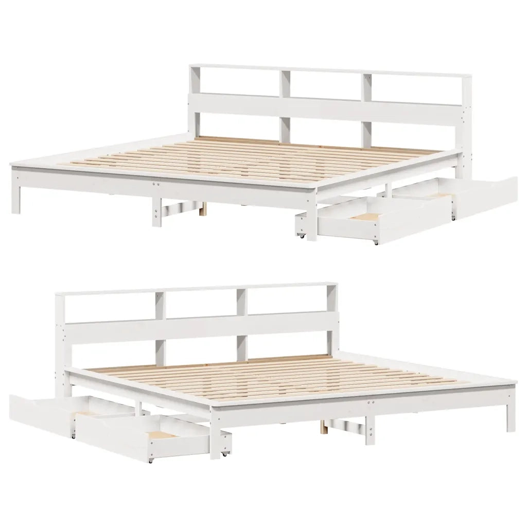 Letto Libreria senza Materasso Bianco 200x200 cm Legno di Pino 3309798