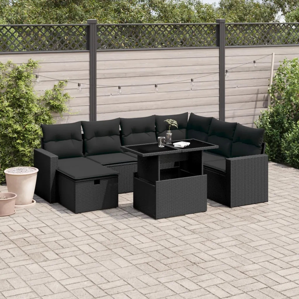 Set Divani da Giardino con Cuscini 8 pz Nero in Polyrattan