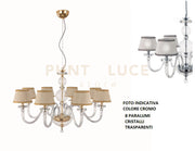 LAMPADARIO BACH 8 LUCI CRISTALLO E FINITURA CROMO ATTACCO E14 CON PARALUMI