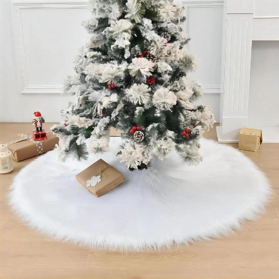 Decorazione di Natale con Mantello di Albero di Natale in Piuma Finta Bianca 78CM - Abbellimenti di Albero di Natale Plush per Feste in Inverno - Modello No.1 - Certificato BSCI