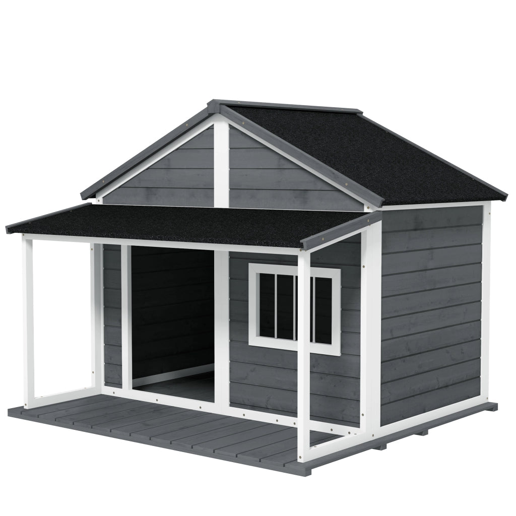 Cuccia per Cane con Veranda ¨C Zephmum ¨C Grigio e Bianco 124x112x105 cm