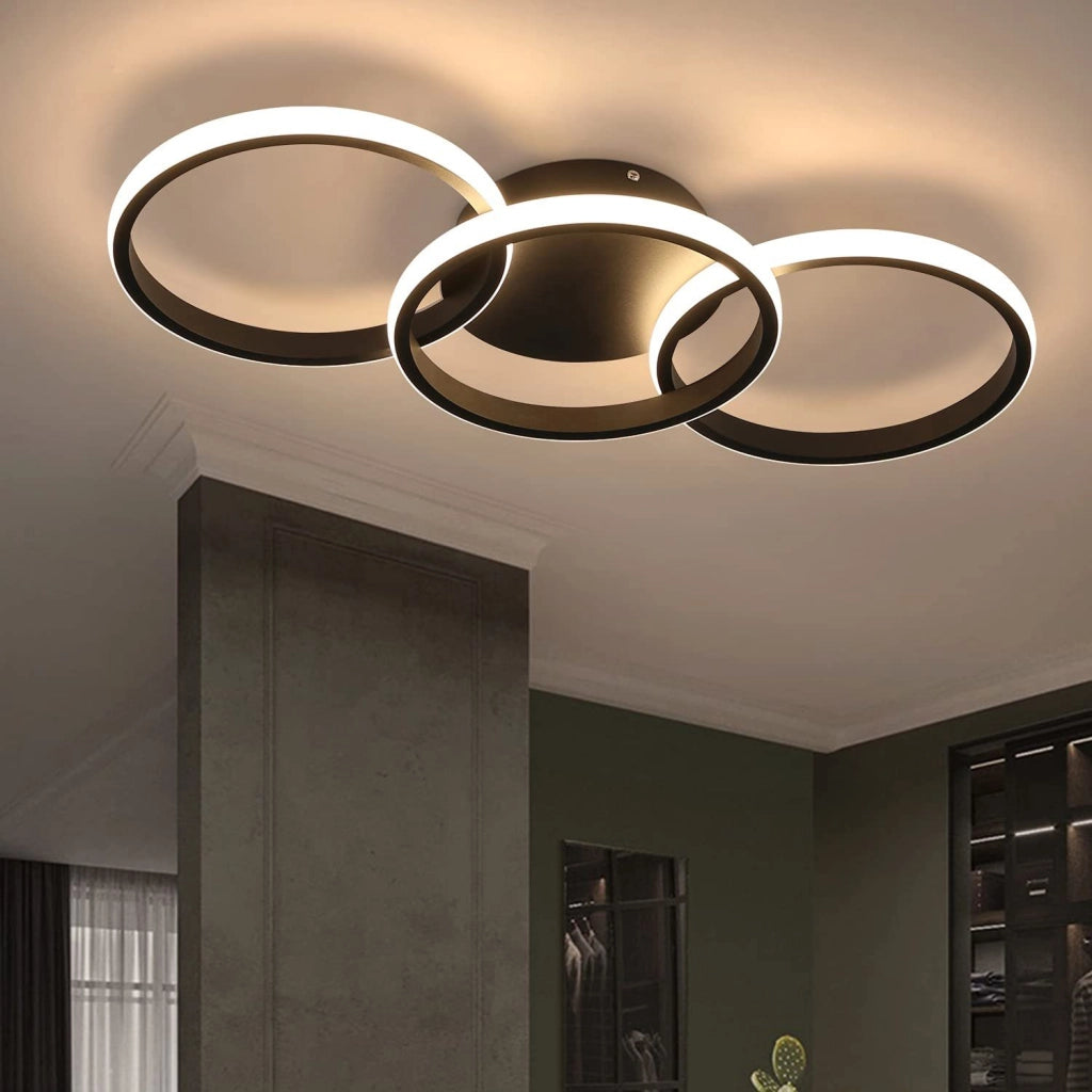 ZMH Lampada da soffitto plafoniera LED 3 anelli nera 3000K moderna per cucina soggiorno corridoio