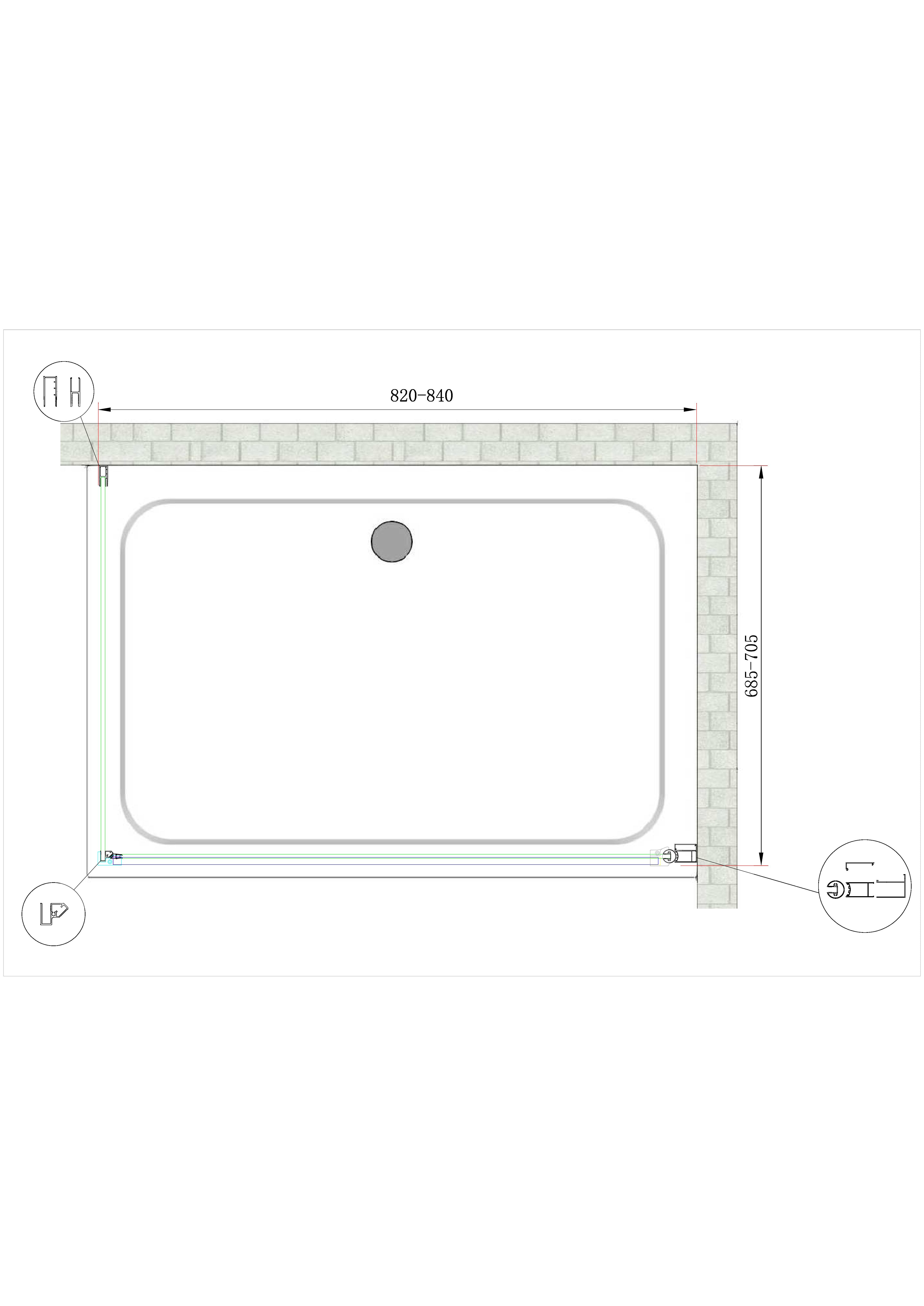 Box Doccia Battente e Parete Fissa Laterale Vetro Temperato 8 mm Easy-clean Reversibile PORTA 82-84 + FISSA 68,5-70,5