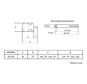 Maniglia su rosetta tonda SAGUATTI  851/50QQ in alluminio nero lucido