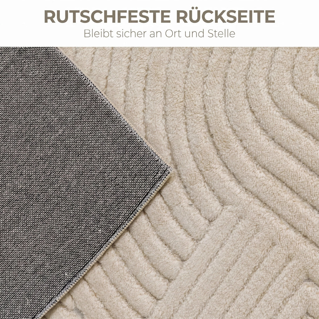 Tappeto Moderno Antiscivolo 230x160x1,7A cm con Design di Linee in Poliestere e Cotone Crema