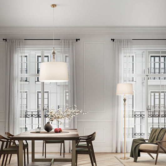 Sospensione Contemporanea Abaco Metallo Ottone Spazzolato Tessuto 1 Luce E27