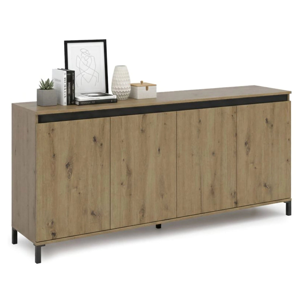 Credenza Basiano, Buffet da soggiorno, Madia da salotto, Dispensa da cucina, Made in Italy, 184x40h84 cm, Rovere Nodi e Antracite