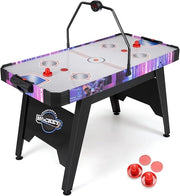 Tavolo Air Hockey, Tavolo da Gioco con Segnapunti Digitale LED 2 Spintori e 2 Dischi, 12V Potente Motore, per Casa Sala Giochi e Ufficio, 144 x 68 x 81 cm