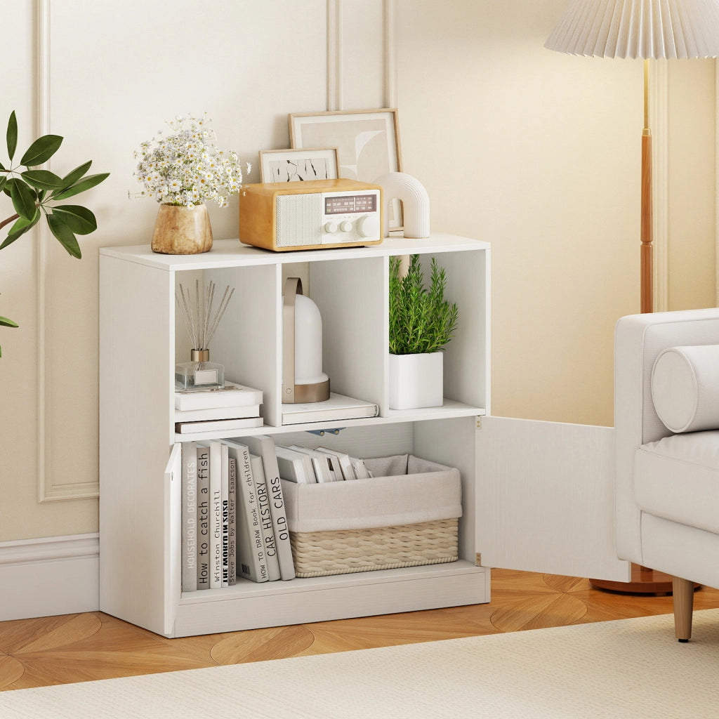 Libreria ante e mobiletto scaffale moderno a 3 livelli per soggiorno studio camera da letto-Scaffale da terra mensola di archiviazione Bianco