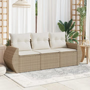 Set Divano da Giardino 3 pz con Cuscini Beige in Polyrattan
