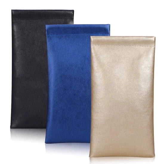Portatile - Cassetta Occhiali - Zavorra - Leggero - Blu - Pelle PU - Multifunzionale - Adatto per Donne, Uomini e Bambini - 3 Pezzi